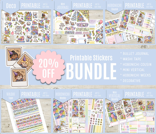 Elena Happy Birthday Bundle | All 7 Sticker Sets | Decorative Bujo Weeks Cousin Vertical Washi | PDF