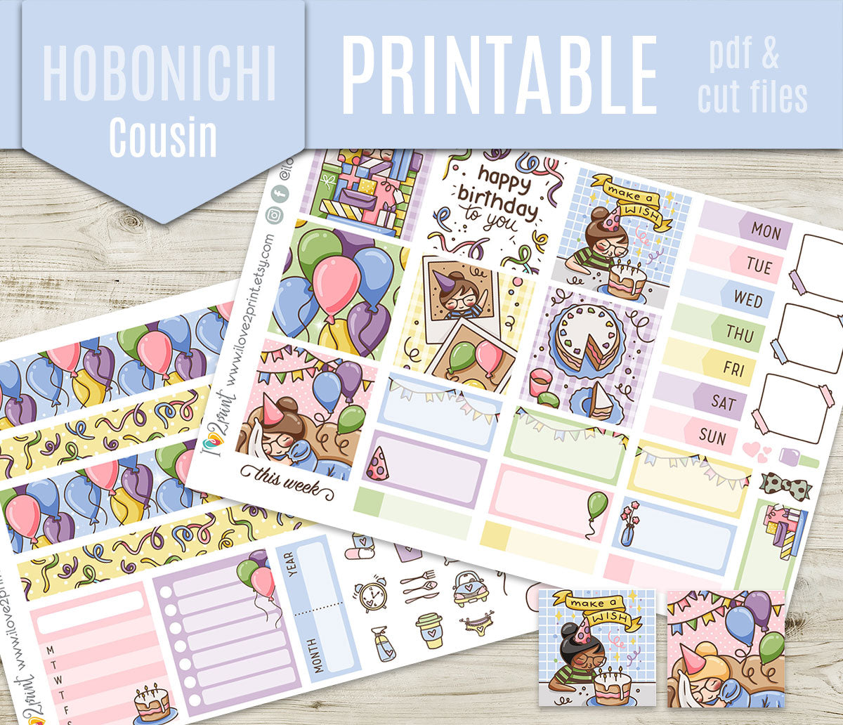 Elena Happy Birthday Hobonichi Cousin Stickers | Printable Daily | PDF Cut Files | Instant Download