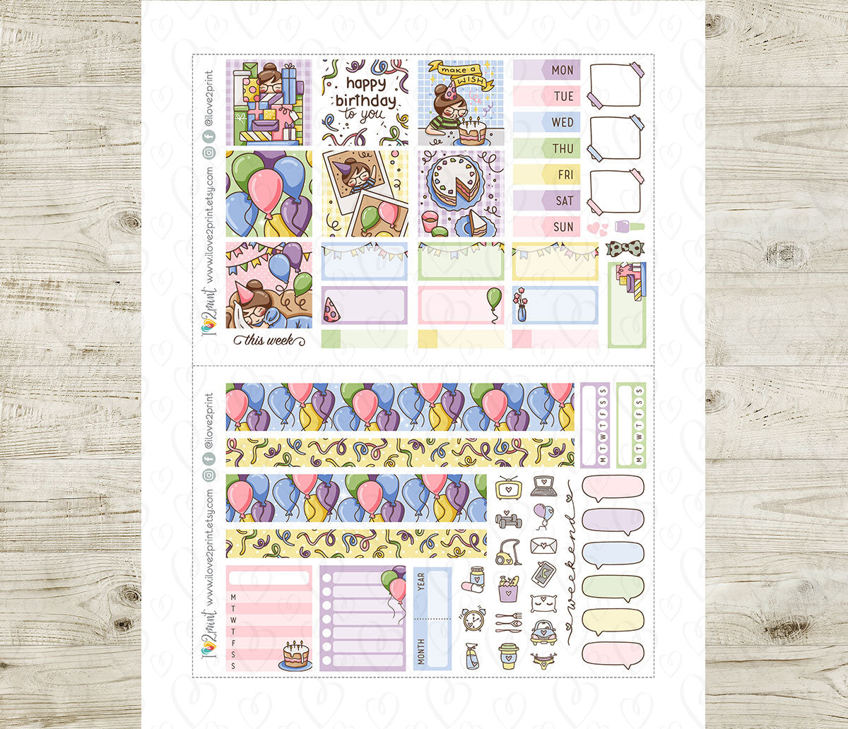 Elena Happy Birthday Hobonichi Cousin Stickers | Printable Daily | PDF Cut Files | Instant Download
