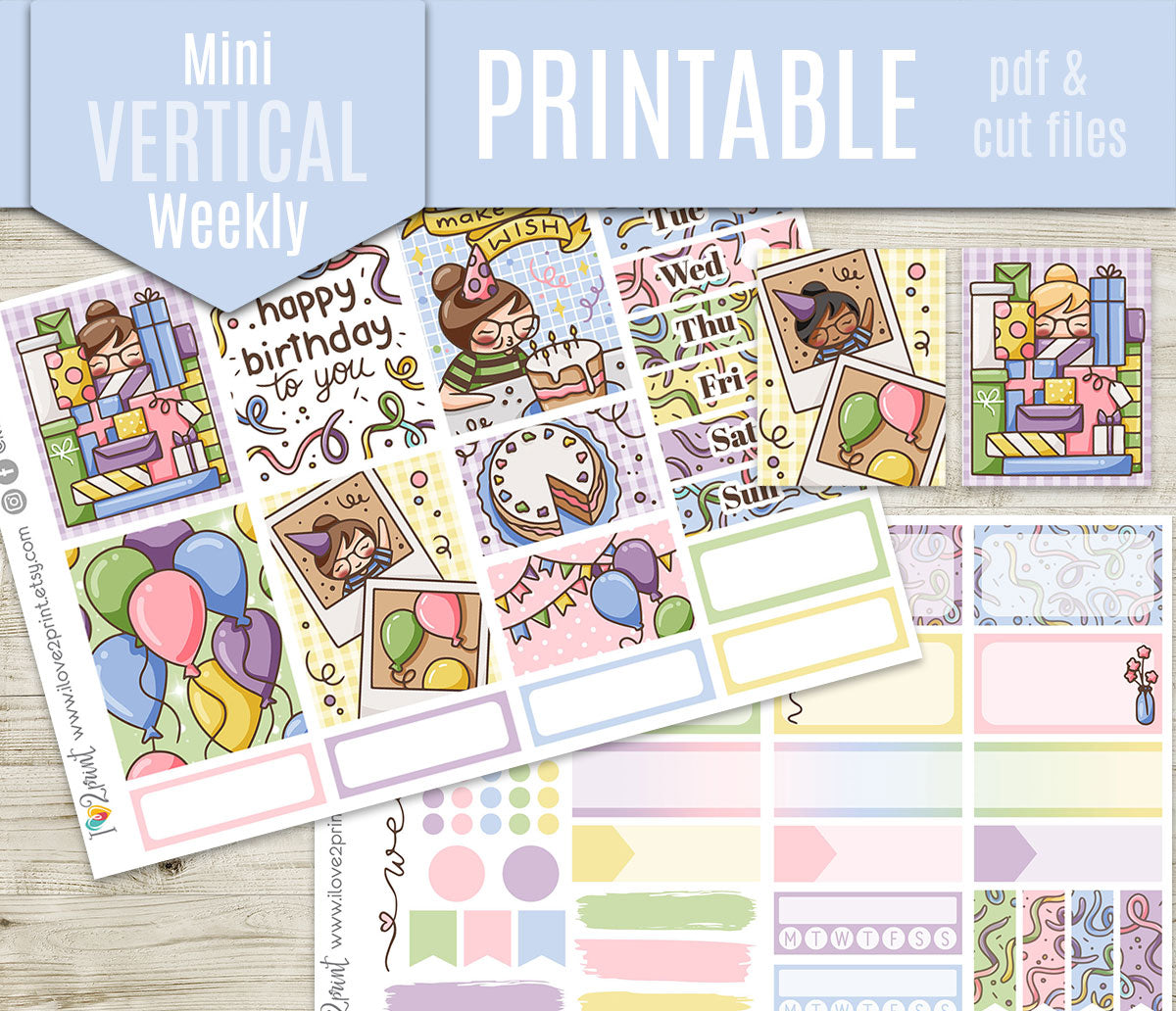Elena Happy Birthday Vertical Layout Stickers | Printable Column | PDF Cut Files | Instant Download