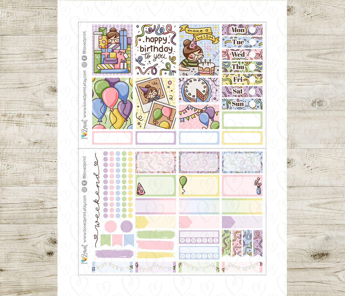 Elena Happy Birthday Vertical Layout Stickers | Printable Column | PDF Cut Files | Instant Download