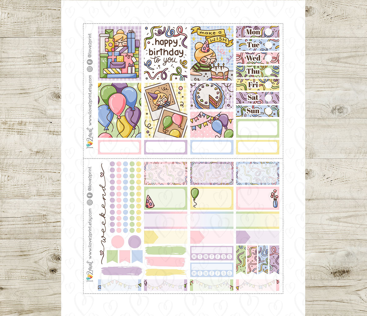 Elena Happy Birthday Vertical Layout Stickers | Printable Column | PDF Cut Files | Instant Download