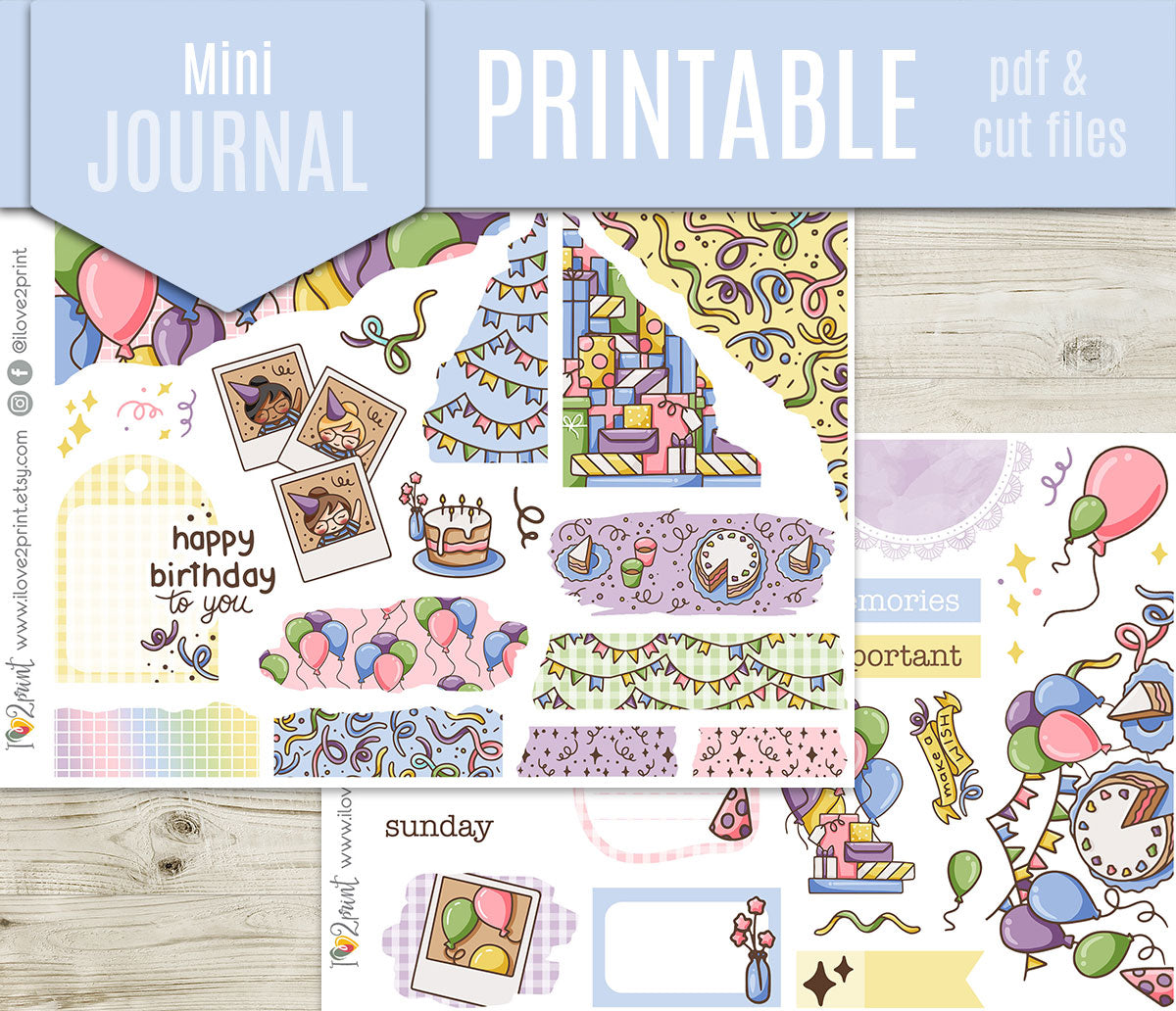 Elena Happy Birthday Bullet Journal Stickers | Printable Bujo Birthday | PDF Cut Files | Instant Download