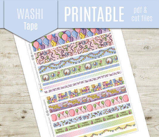 Elena Happy Birthday Washi Tape Stickers | Printable Decorative Strips | PDF Cut Files | Instant Download