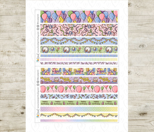 Elena Happy Birthday Washi Tape Stickers | Printable Decorative Strips | PDF Cut Files | Instant Download