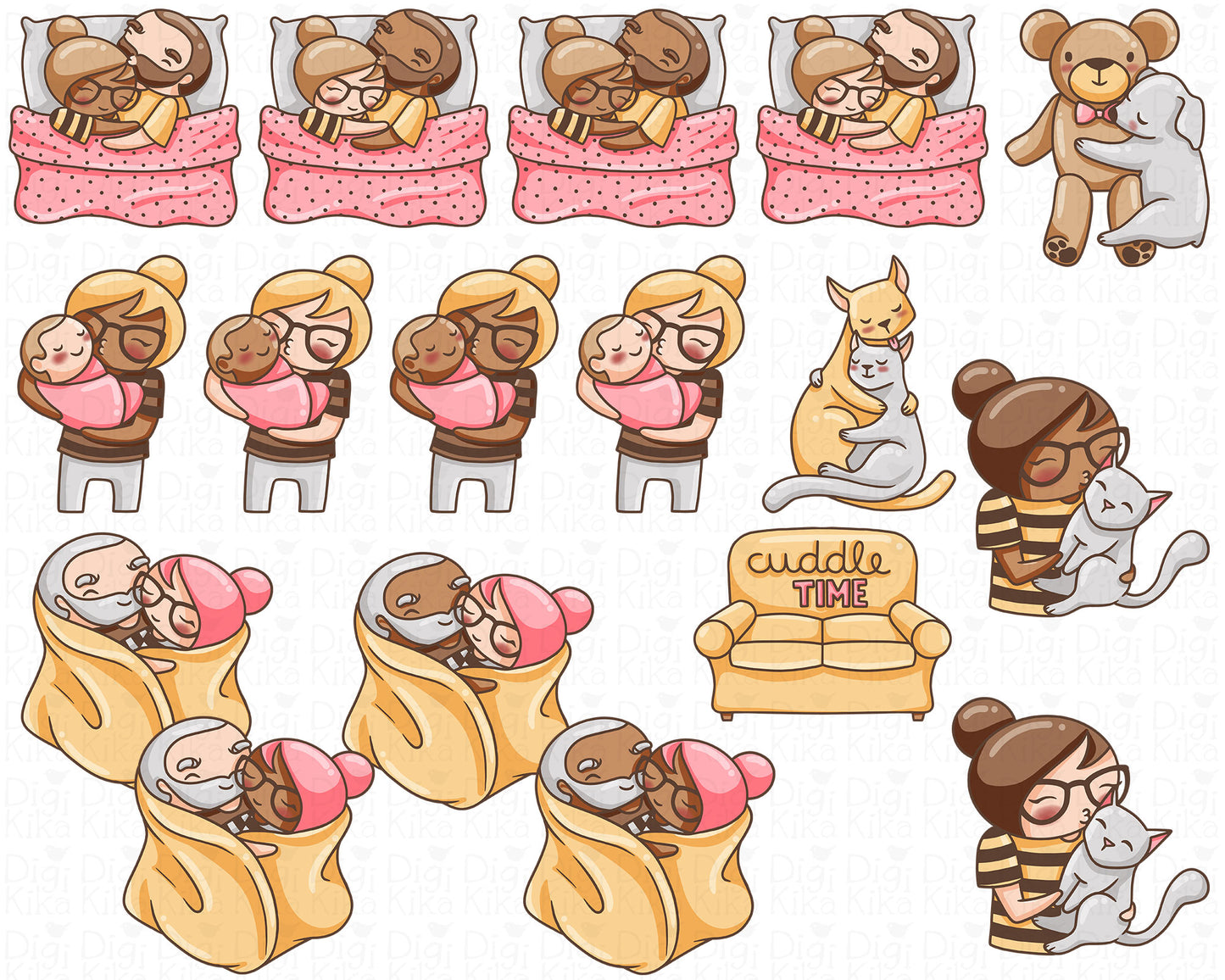 Elena Cuddle Time Color Clipart | 2 Skin Tones Cozy Graphics | PNG | Commercial Use | Inclusive