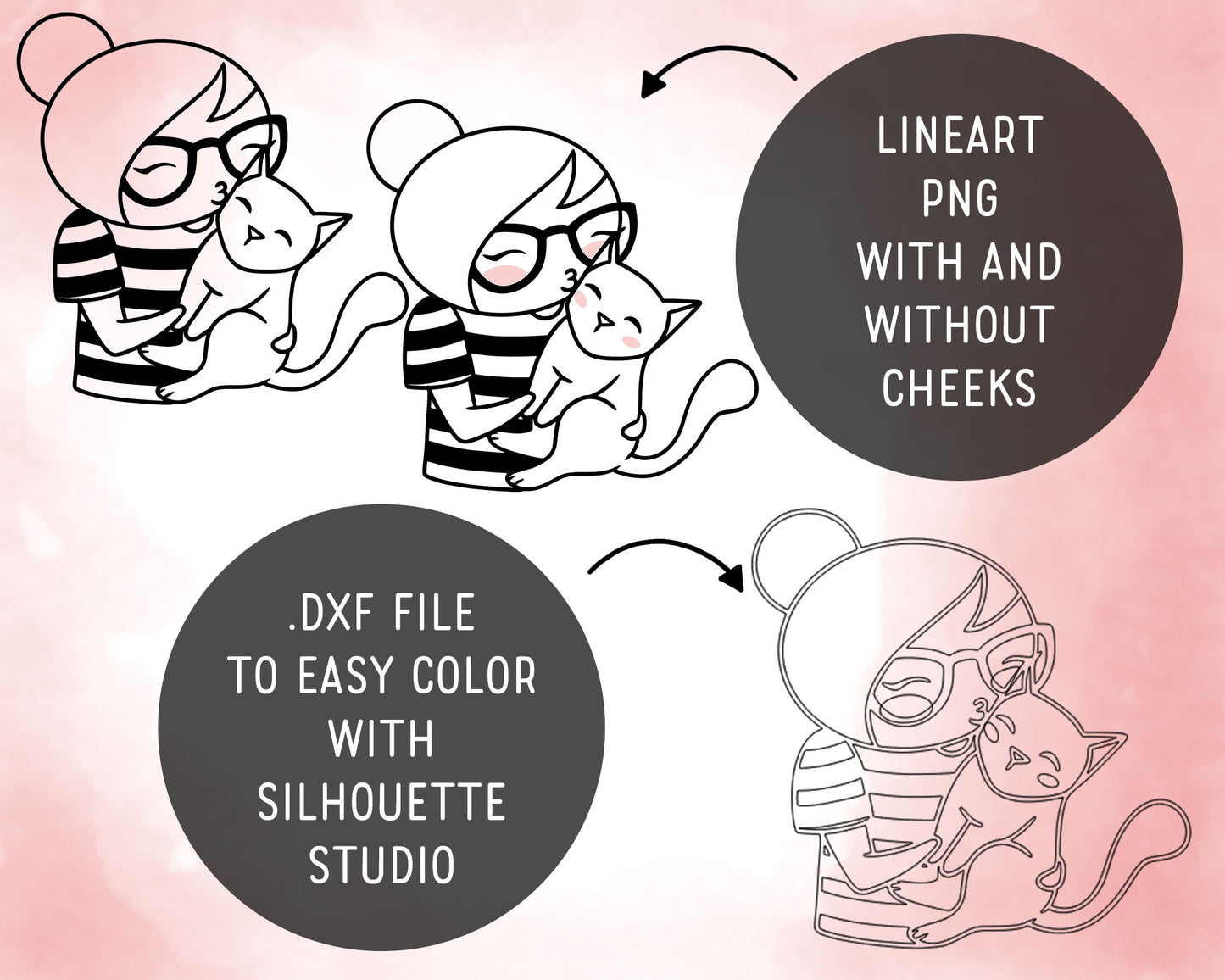 Elena Cuddle Time Outline Clipart | Cozy Couple Pet Graphics | EPS SVG DXF PNG | Commercial Use