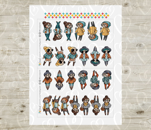 Elena Fall Outifit  SET 1 – Light Skin Printable Planner Stickers – PDF + Cut Files