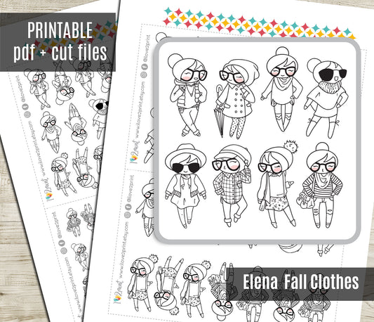 Elena Fall Outifit  SET 1 – DOODLE Printable Planner Stickers – PDF + Cut Files