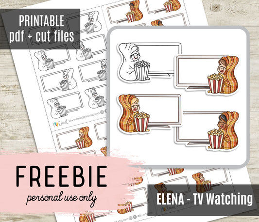 FREEBIE – Elena Fall TV Watching – Printable Planner Stickers – PDF + Cut Files – Instant Download