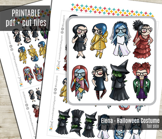 Elena Planner Girl – Halloween Costume FAIR SKIN Printable Stickers – Famous Characters – PDF & Cut Files