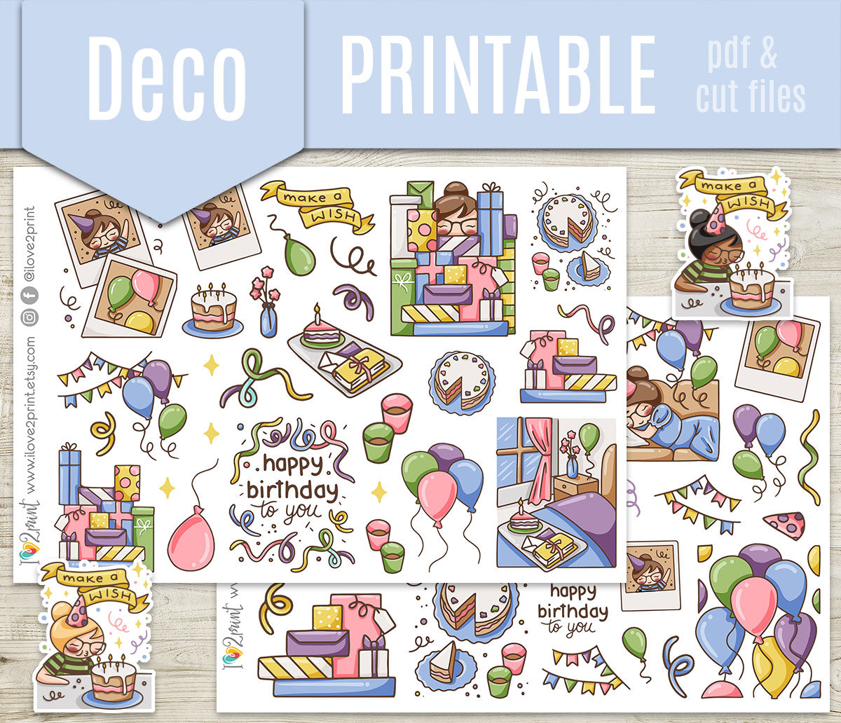 Elena Happy Birthday Decorative Stickers | Printable Planner Stickers | PDF Cut Files | Instant Download