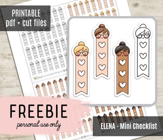 FREEBIE – Elena Mini Checklist – Printable Planner Stickers – PDF + Cut Files – Instant Download