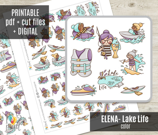Elena Lake Life Printable Color Stickers | 2 Skin Tones | PDF + Cut Files