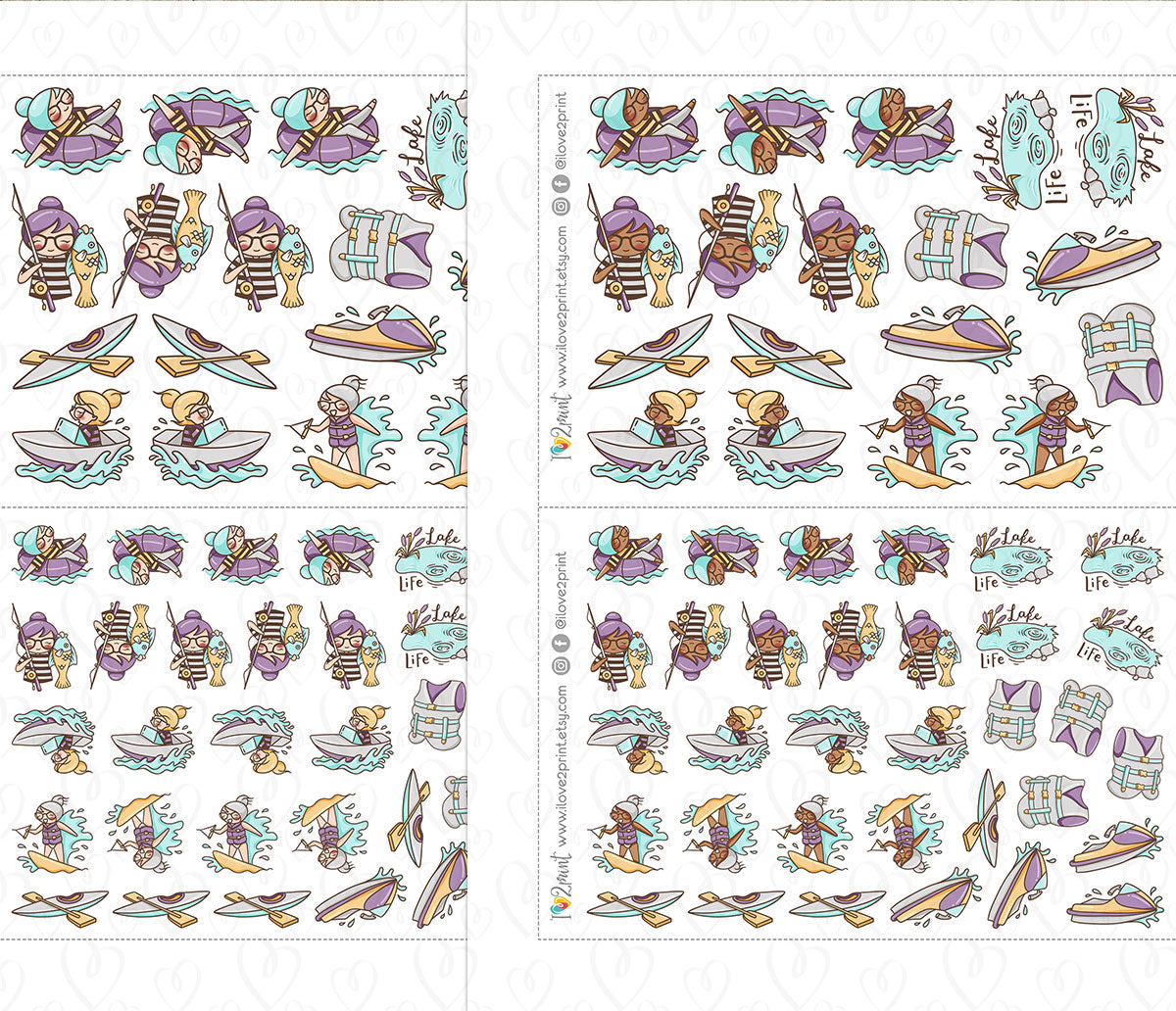 Elena Lake Life Printable Color Stickers | 2 Skin Tones | PDF + Cut Files