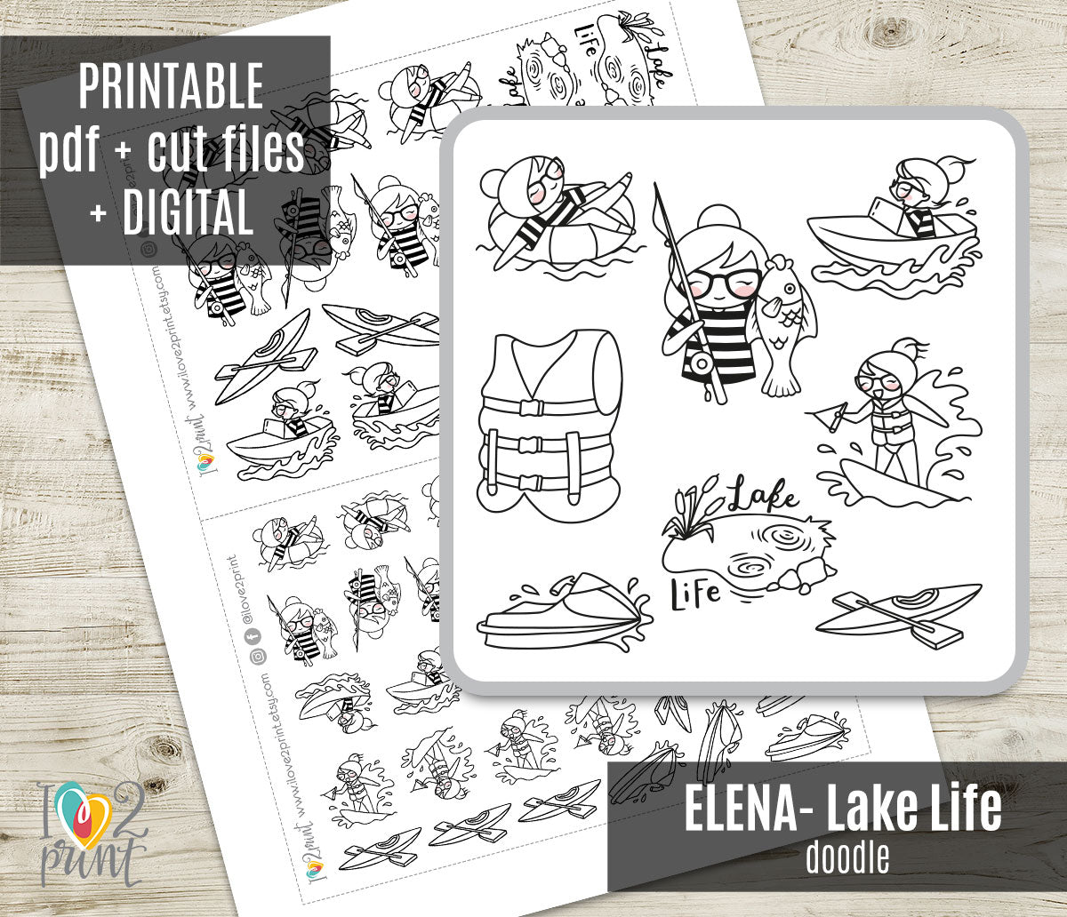 Elena Lake Life Printable Stickers Outline | Color In | PDF + Cut Files