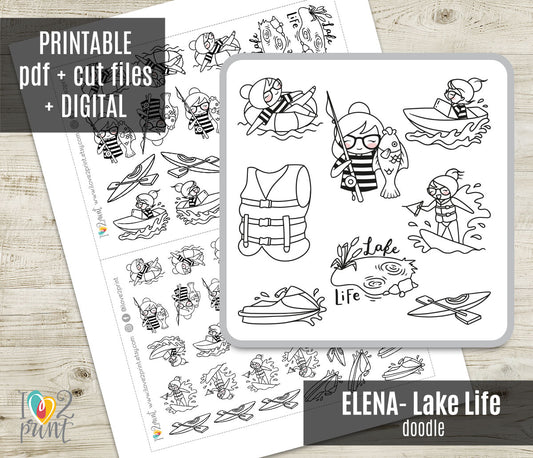 Elena Lake Life Printable Stickers Outline | Color In | PDF + Cut Files