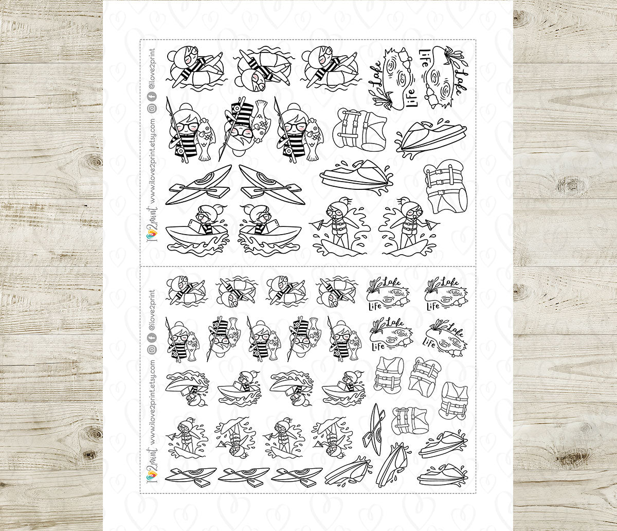 Elena Lake Life Printable Stickers Outline | Color In | PDF + Cut Files