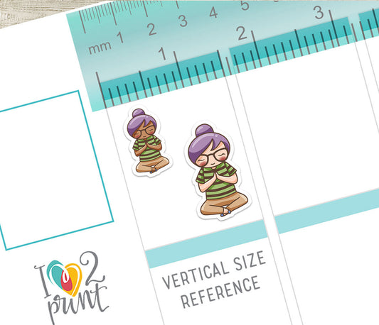 Elena Meditation Color Printable Planner Stickers | 2 Skin Tones Zen Mindfulness | PDF Cut Files