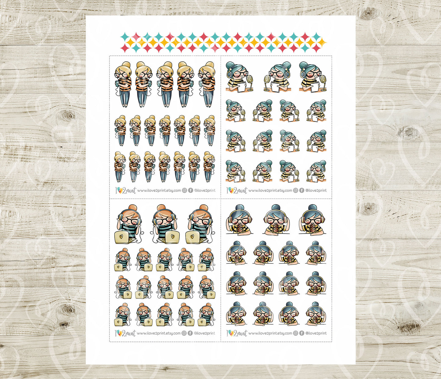 Elena Podcast Color Printable Stickers | 2 Skin Tones Audio | 2 Sizes | PDF Cut Files