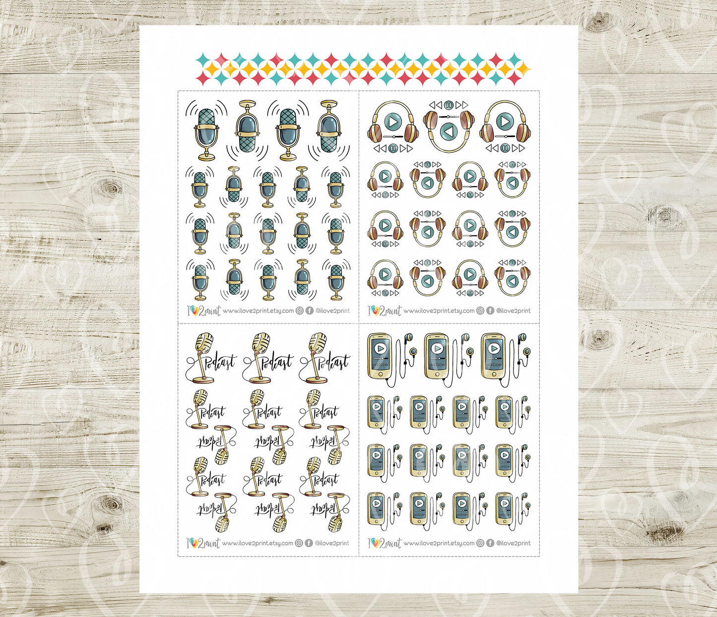 Elena Podcast Color Printable Stickers | 2 Skin Tones Audio | 2 Sizes | PDF Cut Files