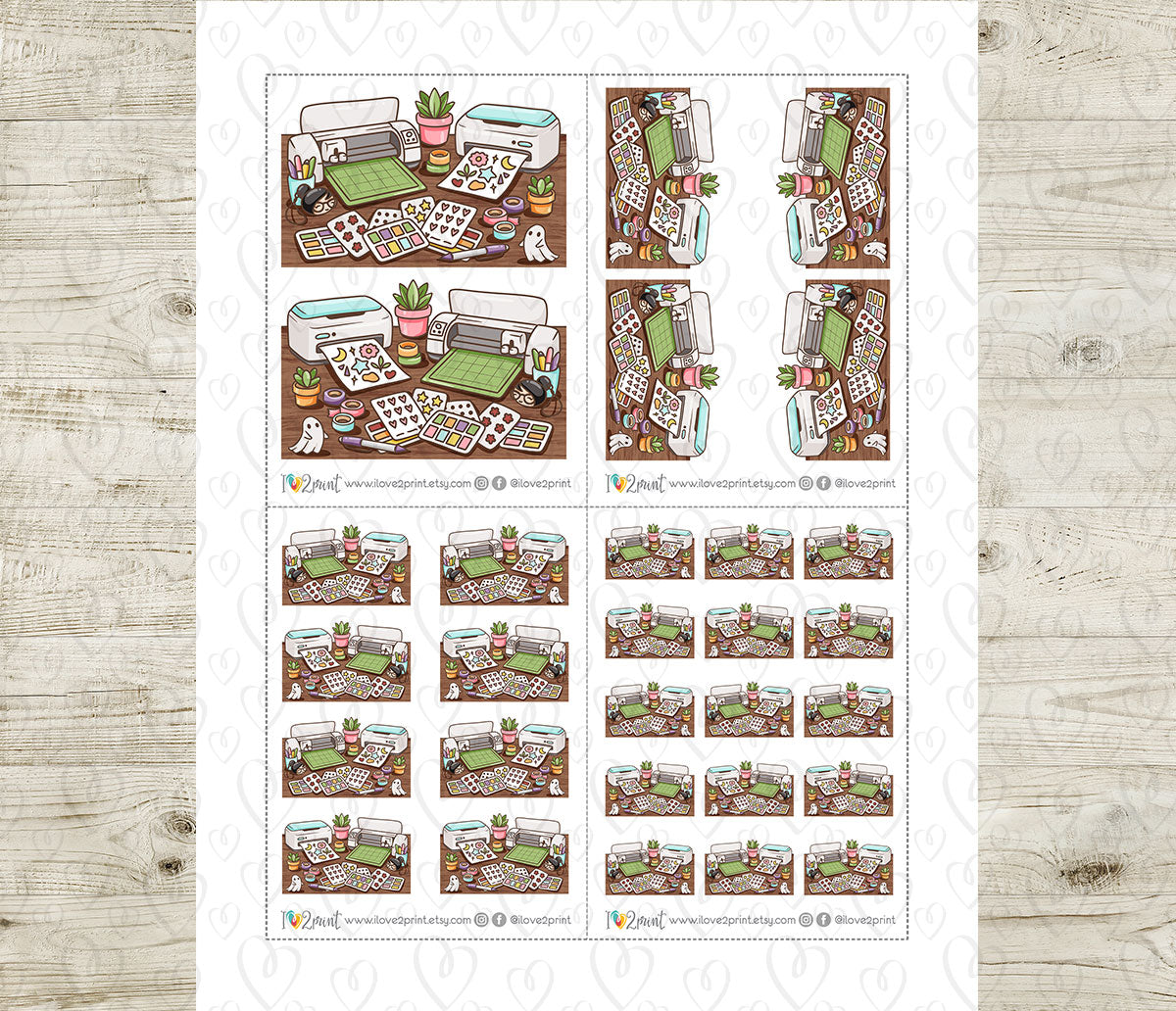 Elena Print and Cut Desk – Color and Stamp Printable Planner Stickers – PDF & Cut Files – Instant Download