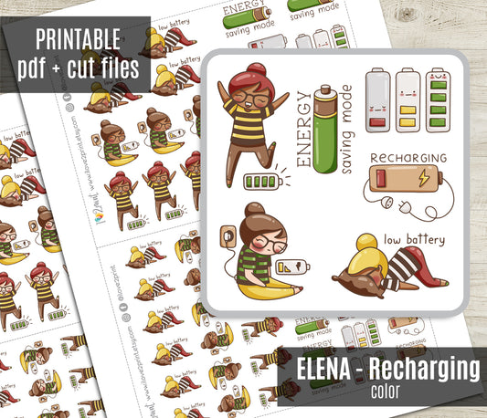 Elena Recharging - COLOR Printable Planner Sticker - PDF & Cut Files