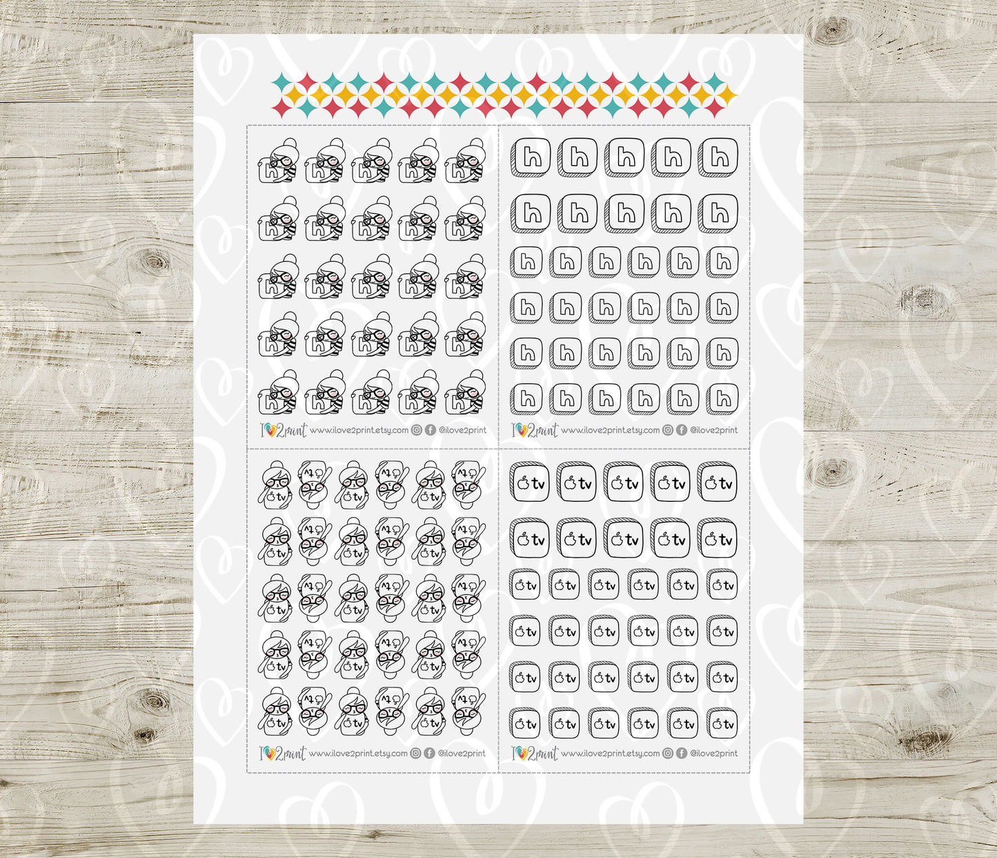 Streaming Services SET 1 – Elena Planner Girl – Printable Planner Stickers – PDF + Cut Files – Netflix, Hulu, Disney+