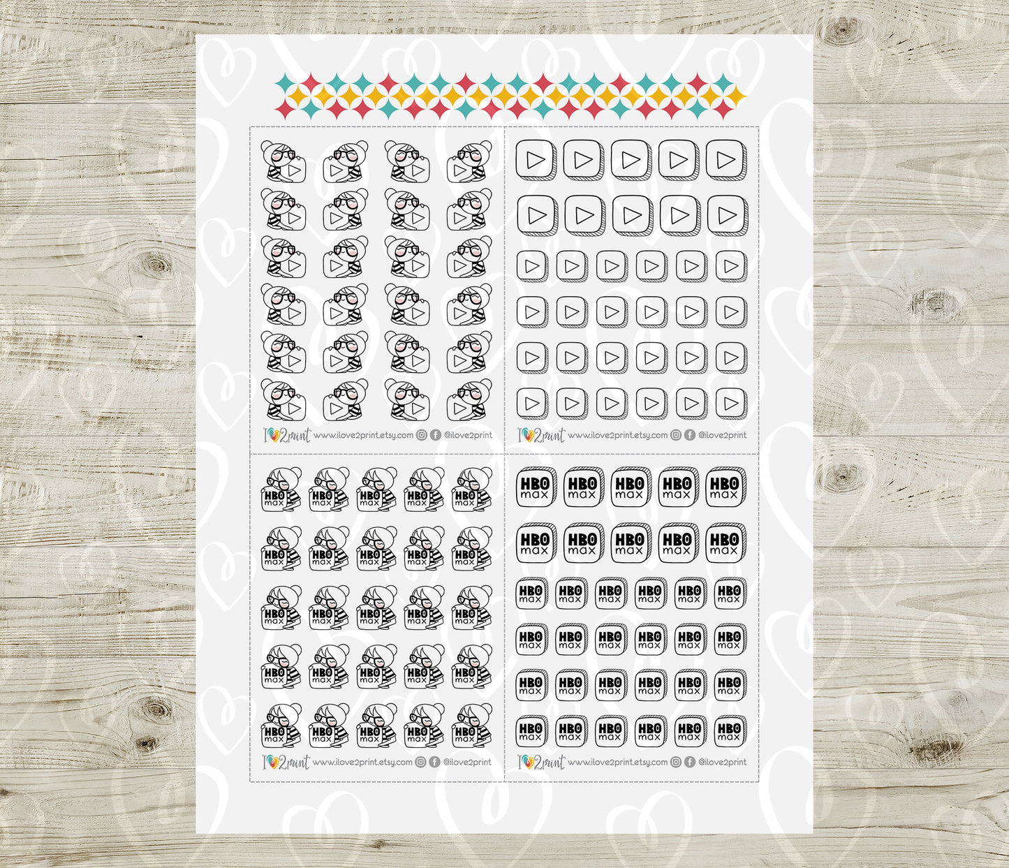 Streaming Services SET 1 – Elena Planner Girl – Printable Planner Stickers – PDF + Cut Files – Netflix, Hulu, Disney+