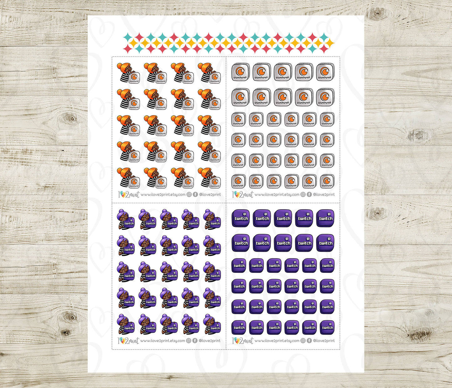 Streaming Services SET 4 – COLOR Elena Planner Girl – Printable Planner Stickers – PDF + Cut Files – Twitch, Crunchyroll, Fubo, Crackle