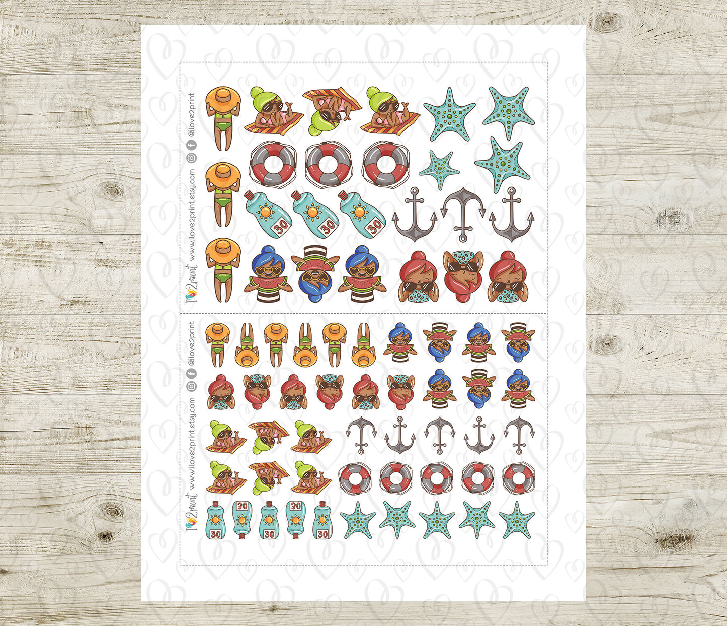 Elena Summer Please Color Printable Stickers | 2 Skin Tones Beach | PDF Cut Files | Instant Download