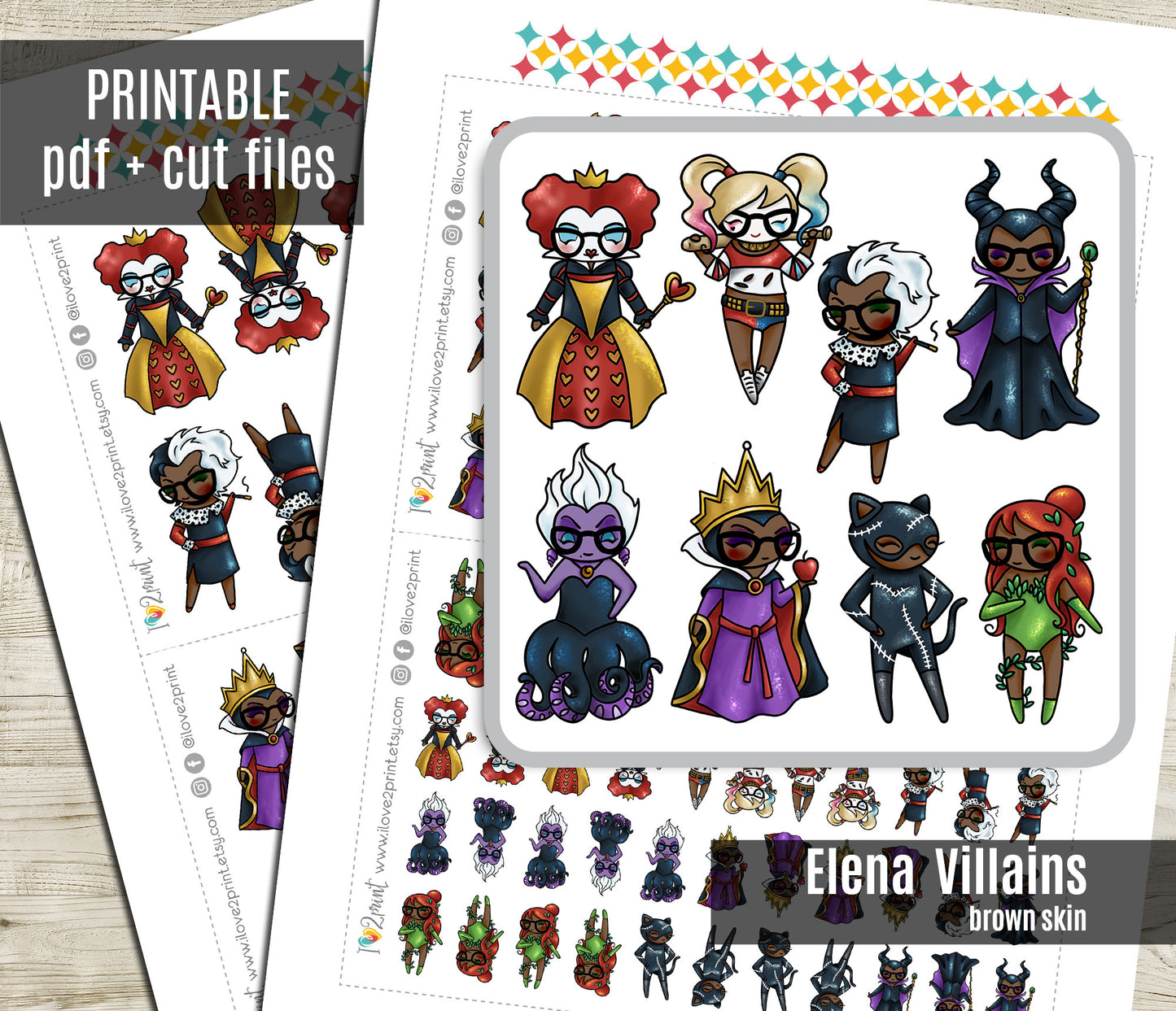 Elena Planner Girl – BROWN Skin Famous Villains Halloween Stickers – Printable PDF & Cut Files