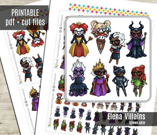 Elena Planner Girl – BROWN Skin Famous Villains Halloween Stickers – Printable PDF & Cut Files