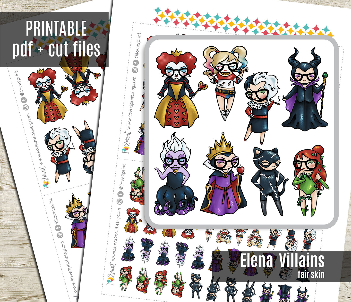 Elena Planner Girl – FAIR Skin Famous Villains Halloween Stickers – Printable PDF & Cut Files