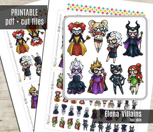 Elena Planner Girl – FAIR Skin Famous Villains Halloween Stickers – Printable PDF & Cut Files