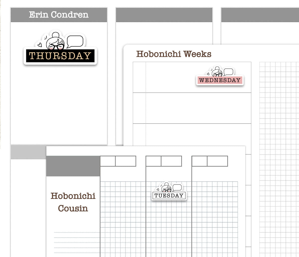Elena Weekdays Headers Printable Planner Stickers | 4 Variations | PDF Cut Files | Instant Download