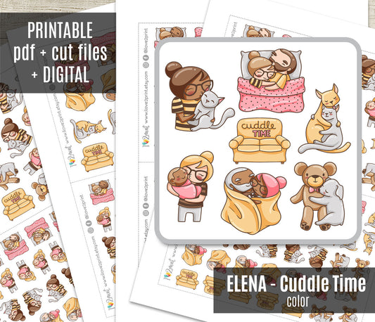 Elena Cuddle Time Color Printable Stickers | 2 Skin Tones Cozy Couple | PDF Cut Files