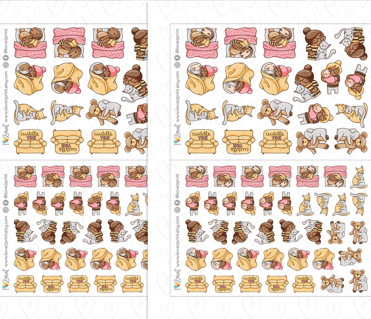 Elena Cuddle Time Color Printable Stickers | 2 Skin Tones Cozy Couple | PDF Cut Files