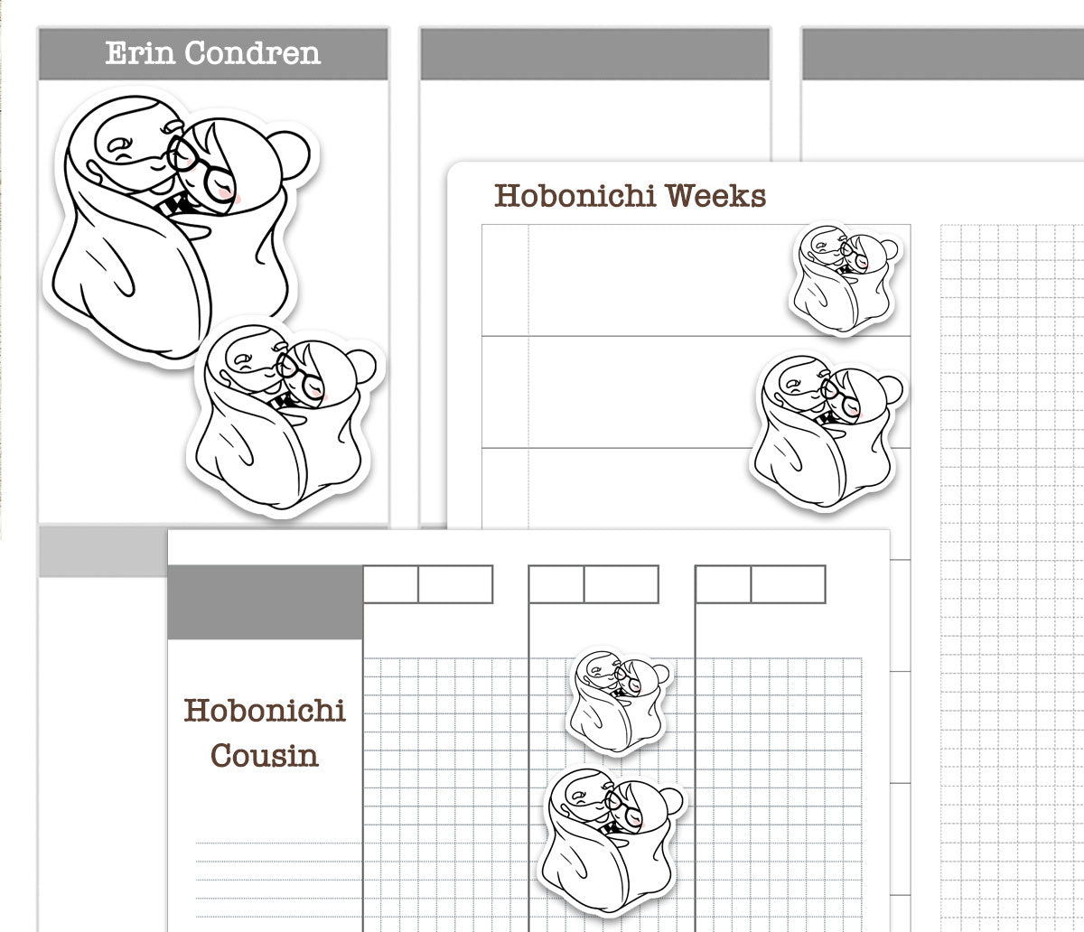 Elena Cuddle Time Doodle Printable Planner Stickers | Outline Cozy Couple | PDF Cut Files