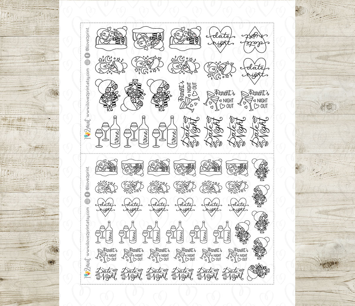 Elena Date Night Doodle Coloring Printable Stickers | Color Your Own Romance | PDF Cut Files
