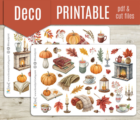 Fall Aesthetic –  Printable Stickers – PDF & Cut Files