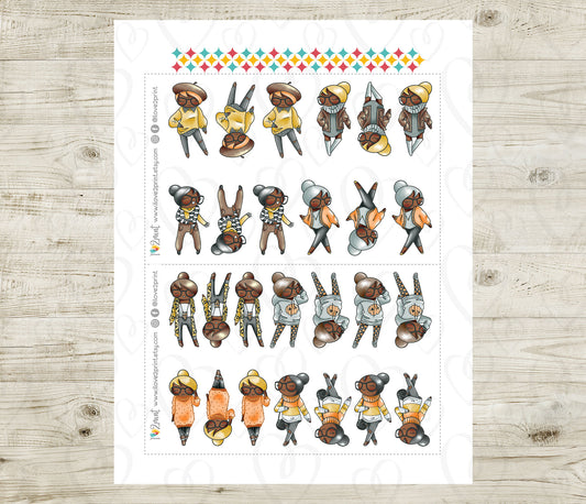 Elena Fall Outifit  SET 2 – DARK Skin Printable Planner Stickers – PDF + Cut Files