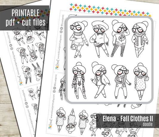 Elena Fall Outifit  SET 2 – DOODLE Printable Planner Stickers – PDF + Cut Files