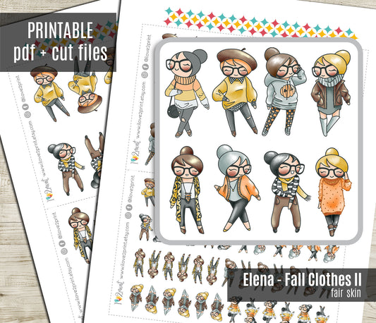 Elena Fall Outifit  SET 2 – LIGHT Skin Printable Planner Stickers – PDF + Cut Files