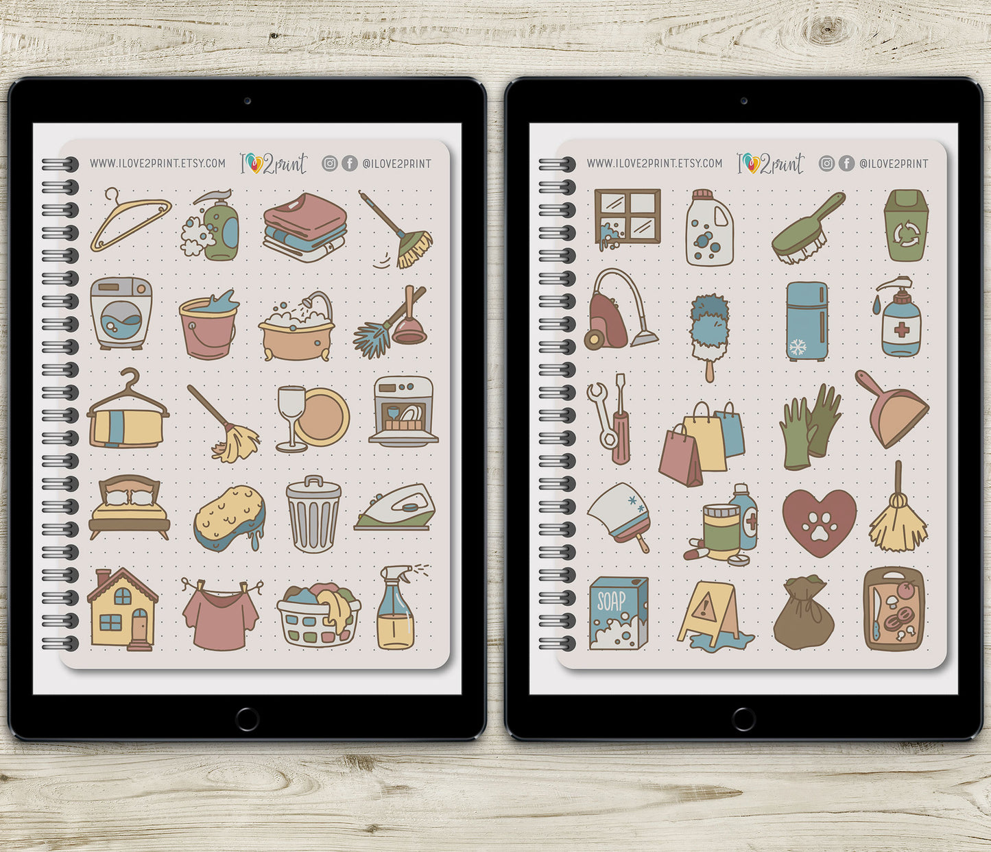 100 House Work Icons - Pre-Cropped COLOR GoodNotes Book Digital Planner Sticker