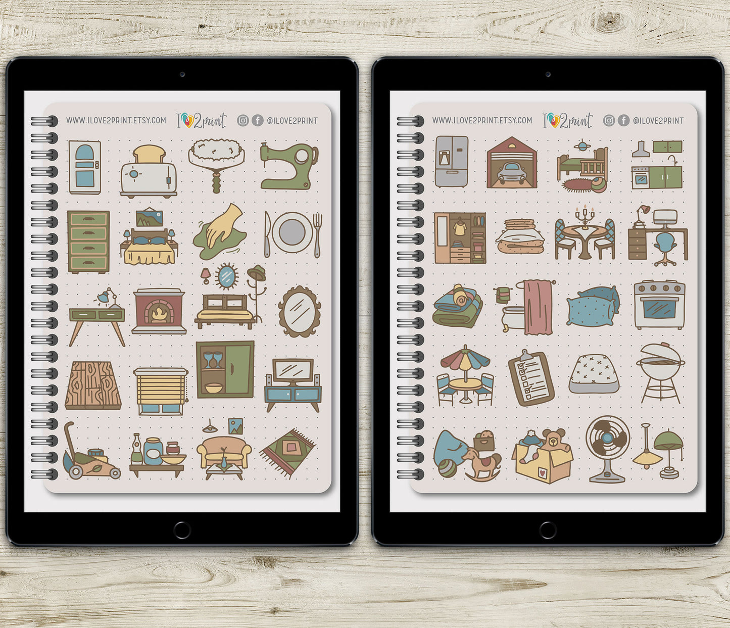 100 House Work Icons - Pre-Cropped COLOR GoodNotes Book Digital Planner Sticker