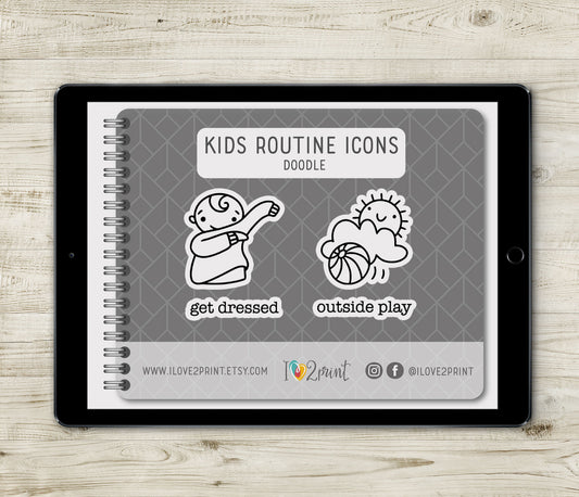 100 Kids Routine Icons - Pre-Cropped STAMP GoodNotes Book Digital Planner Sticker