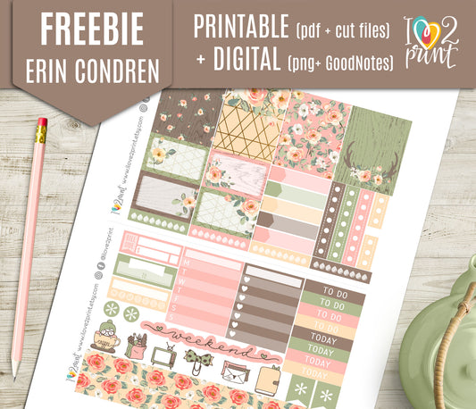 FREEBIE Country Roses Weekly Set - Printable Planner Stickers - Pdf & Cut Files
