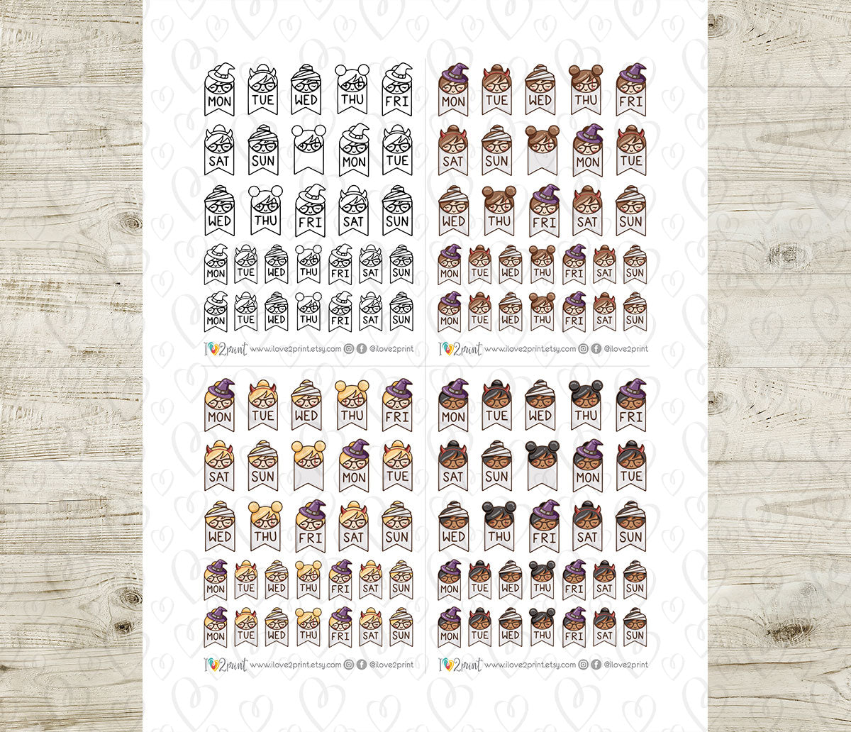 FREEBIE – Elena Halloween Days of the Week – Printable Planner Stickers – PDF + Cut Files – Instant Download