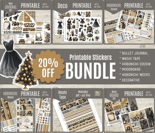 Party Night Bundle Printable Planner Stickers | Christmas New Year | PDF Cut Files